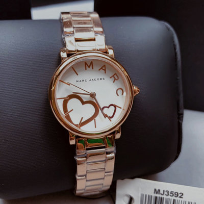 MARC BY MARC JACOBS Classic 雙愛心 白色面錶盤 玫瑰金色不鏽鋼錶帶 石英 女士手錶MJ3592