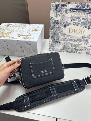 小Z代購#Dior Homme 迪奧老花相機包 黑色帆布單肩斜挎包 雙隔層包 17*7*13cm
