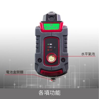 財成五金:GPI GP-3G 台灣製雷射水平儀//雷射墨線儀 3點綠光雷射 媲美 PLS3 同級 贈旋轉台