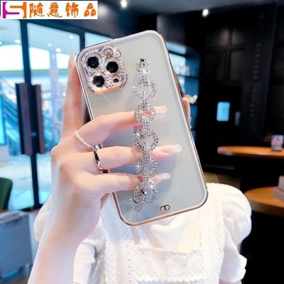 ♕ 蘋果12promax水鉆手鏈手機殼iPhone11保護套全包鏡頭鑲鉆奢華鏈條 手機殼~隨意飾品