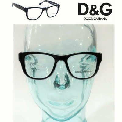 DOLCE&GABBANA D&G ►( 深藍黑色+透明色框×金屬銀色LOGO) 方框框型 粗框 眼鏡 光學鏡框 中性款｜100%全新正品｜特價