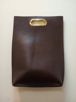 Carnet深咖啡色金屬手把厚牛皮手提包,日本百貨公司精品購入