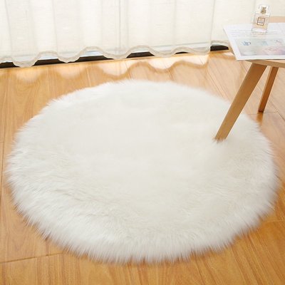 白色長毛絨圓形地毯北歐臥室吊籃化妝梳妝臺地墊電腦椅子仿羊毛毯~特價