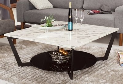 【N D Furniture】台南在地家具-精簡主義黑砂鐵腳下方強化烤漆玻璃人造石面大方几/大茶几MC
