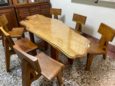 台灣檜木 紅檜 桌板 (含強化玻璃及實木椅)
