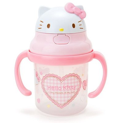 【現貨】【Wendy Kids】日本進口凱蒂貓 Hello Kitty造型頭蓋 彈蓋式彈跳式 吸管/練習杯/學習杯