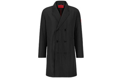 HUGO BOSS FW22 純色雙排扣休閑風衣 男款 黑色