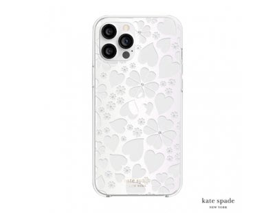 愛心幸運草 白色鑲鑽透明殼 iPhone 12 Pro Max 6.7 Kate Spade Clover Hearts
