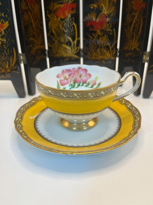 日本瓷器 鳴海Narumi 骨瓷黃釉描金 咖啡杯套裝 紅茶杯