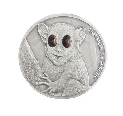 【海寧潮現貨】斐濟2013年野生動物系列眼鏡猴鑲嵌銀幣