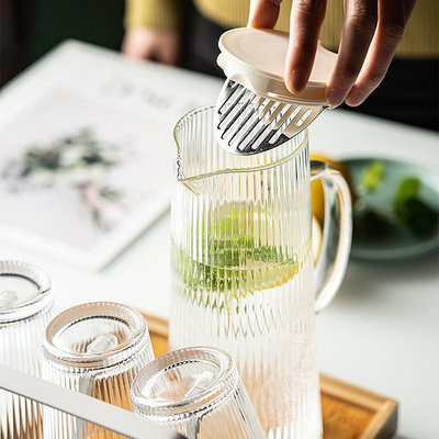 玻璃冷水壺杯子套裝家用熱涼水耐高溫茶壺大容量北歐簡約客廳豎紋