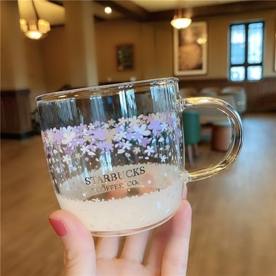 現貨熱銷- 星巴克2020櫻花季浪漫櫻花款變色玻璃杯帶攪拌棒透明喝水冷變杯子