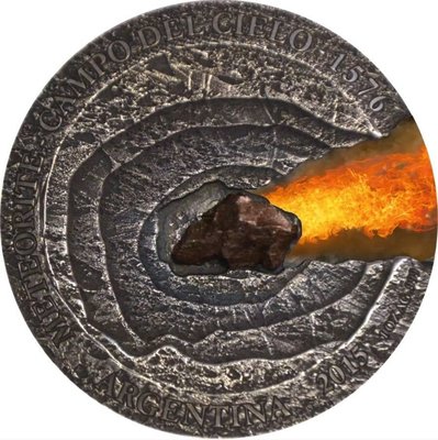 【海寧潮期貨】紐埃2015年隕石沖擊系列1鑲嵌阿根廷隕石紀念銀幣