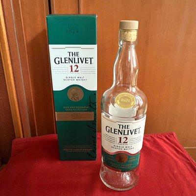 THE GLENLIVET 格蘭利威12年單一純麥威士忌空酒瓶(1000ml)/多用途玻璃空瓶/水瓶/酒瓶/裝飾/容器/花器