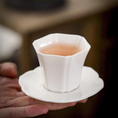 高檔羊脂玉瓷功夫茶杯德化白瓷帶杯墊 泡茶杯品茗單杯主人杯