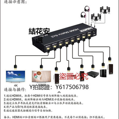 全館免運 切換器2.0版HDMI切換器6進2出矩陣4K60HZ高清帶光纖AUX音頻口支持3D/HDR 可開發票