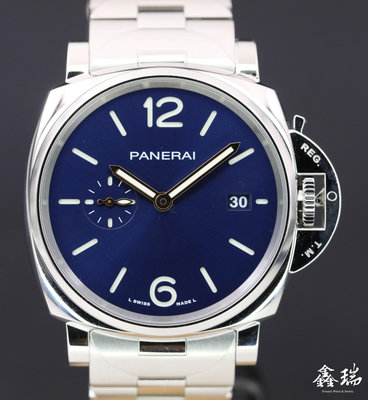【鑫瑞鐘錶】Panerai 沛納海 Luminor Due PAM1124 不鏽鋼 藍色三明治面盤 自動上鍊 42mm 盒單
