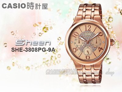 CASIO 時計屋 卡西歐手錶 SHEEN SHE-3808PG-9A 女錶 不鏽鋼錶帶 防水 礦物玻璃 保固 附發票