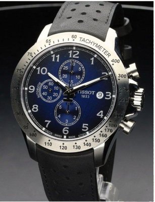 瑞士TISSOT 天梭手錶 V8系列 黑色小牛皮皮革錶帶  自動上鍊 男生 三眼 機械腕錶 (T1064271604200)
