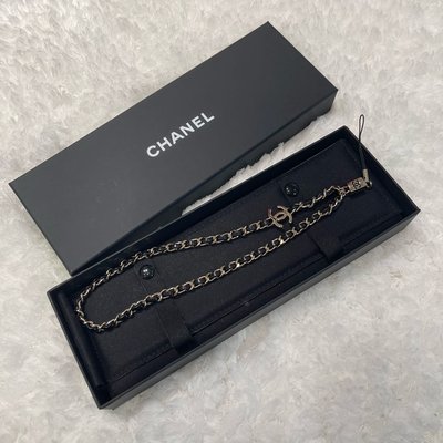 【翰貝格名牌館】全新真品 Chanel 黑色 皮穿 金鍊 淡金 CC 汽車 鑰匙 手機 吊飾 AB6812