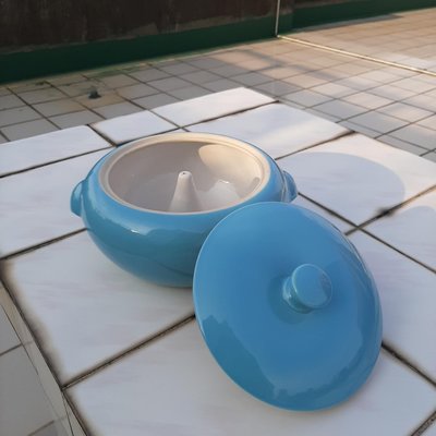 【MarsC】早期老金門瓷器水藍色陶瓷汽鍋燉盅（瑕疵）（25032365）