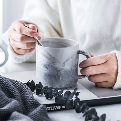現貨熱銷-大理石紋陶瓷馬克杯情侶杯創意簡約北歐辦公室家用咖啡杯ins水杯~特價