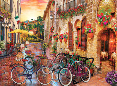 1068 1000片歐洲進口拼圖 PER 繪畫風景 浪漫義大利托斯卡尼的街道 腳踏車