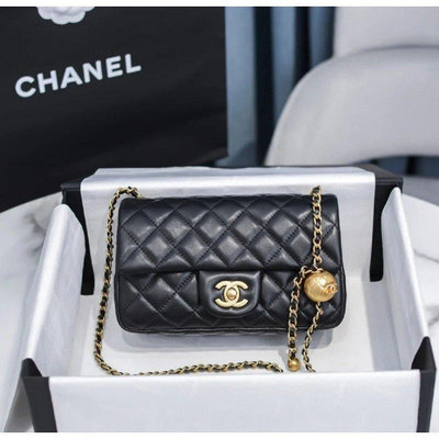 全新正品Chanel 香奈兒 as1786 coco mini 黑色羊皮 金球方胖子 斜背包 鏈條包 金球包單肩