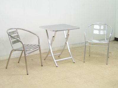 ❖時代歐❖【庭園休閒桌椅】不鏽鋼面鋁腳折合桌、鋁椅 不鏽椅