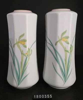 日本 香蘭社 花瓶 黃綠 蘭花 圖案 1800355