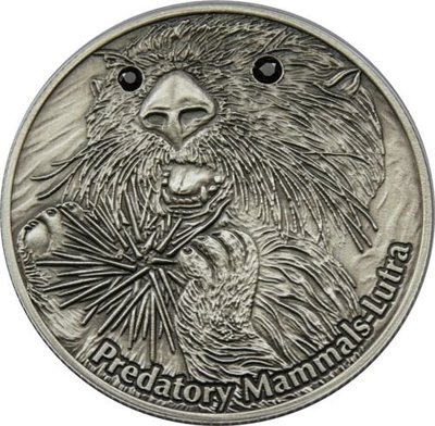 【海寧潮現貨】斐濟2012年掠食哺乳動物水獺仿古鑲水晶1盎司銀幣