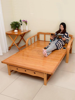折疊床沙發床兩用雙人單人午睡午休成人家用1.5米小戶型實木竹床_林林甄選