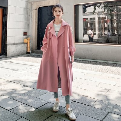 粉色氣質風衣外套女春秋中長款2022年新款韓版流行過膝溫柔風大衣現貨 正品 促銷