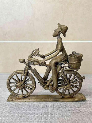 銅雜件 20世紀早期銅自行車人物擺飾古玩古董老物件銅器雜項