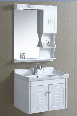FUO衛浴: 60公分 百分百防水 壓花設計 陶瓷面盆浴櫃組(含龍頭鏡子邊櫃)(D25) 預訂!