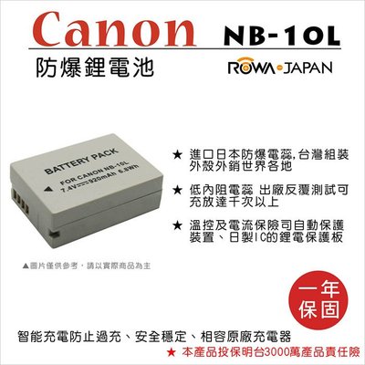 無敵兔@樂華 FOR Canon NB-10L 相機電池 鋰電池 防爆 原廠充電器可充 保固一年