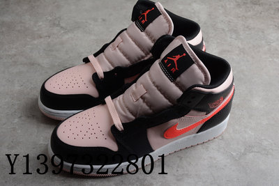 Nike Air Jordan 1 Mid GS 時尚 高筒休閒鞋 喬丹一代黑粉色休閒運動鞋 554725-604公司級