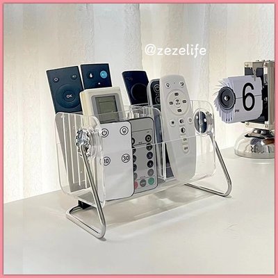 —ZezeLife—ins透明簡約風桌面收納盒 金屬支架亞克力置物架 可旋轉多功能小物件收納盒 客廳茶几遙控器收納