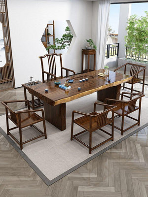 【熱賣精選】新中式整板原木實木大板茶桌椅組合辦公室功夫泡茶臺茶具套裝一體