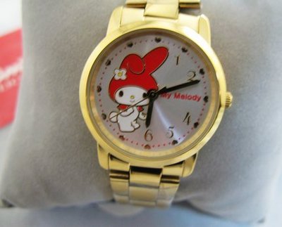 My Melody WATCH 美樂時尚時髦造型黃金色鋼帶女妝腕錶 型號：LK678LKWA(圓型銀白色面)【神梭鐘錶】