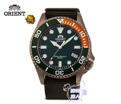 [時間達人]ORIENT 東方錶 經典水鬼 百視圈系列 高質感銅色錶殼 潛水錶 RA-AC0K04E 綠面帆布 公司貨