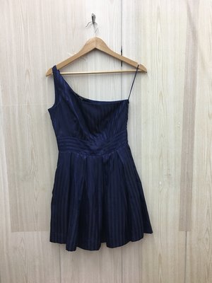 【愛莎＆嵐】 MANGO 女 藍色直線條造型細肩帶造型洋裝/S 11205 11
