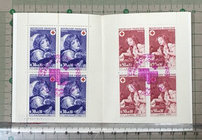 【郵卡庫2】法國1971年紅十字小冊~讓-巴蒂斯特·格勒茲的畫新票 4套，蓋紀念章/原膠未貼新票 SP8275