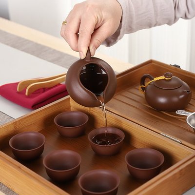 【熱賣精選】旅行茶具小套裝戶外便攜紫砂壺6杯帶折疊收納盒排水茶盤泡茶神器