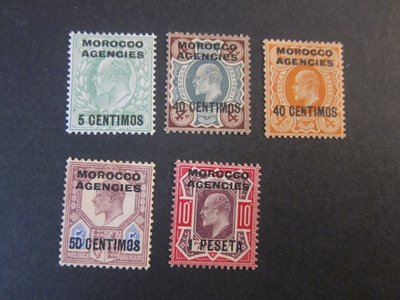 出國休假中【雲品一】英國Great Britain Offices Morocco 1907 KEVII Sc 34,39-42 MH