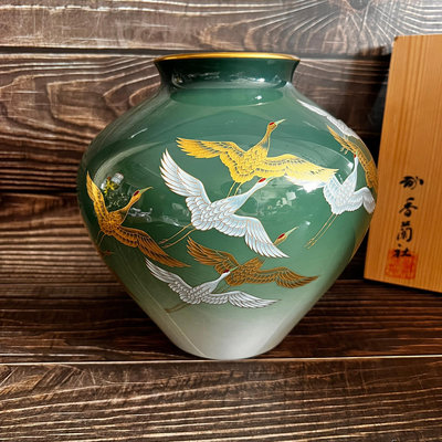日本回流 香蘭社花瓶 皇室御用品牌 香蘭社 金銀彩鶴 花瓶