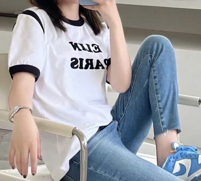 【妖妖代購】Celine 新款字母植絨拼色短袖T恤(兩色)