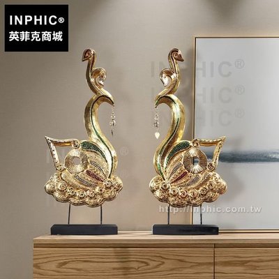 INPHIC-木雕東南亞桌面裝飾擺設客廳擺飾金箔孔雀居家飾品泰國_Thv5