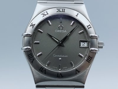 【發條盒子A3083】Omega 歐米茄 星座天文台 羅馬灰面 石英 不銹鋼鏈帶 男仕腕錶