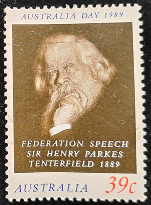 澳洲郵票澳大利亞國父亨利.帕克斯Henry Parkes1989年澳大利亞國慶日郵票發行特價